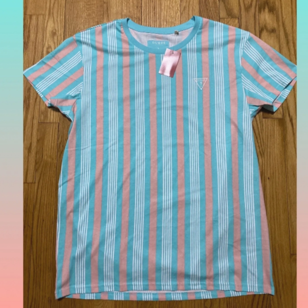 Guess Los Angeles Men's Crumley Striped Crew T-Shirt Embroidered New